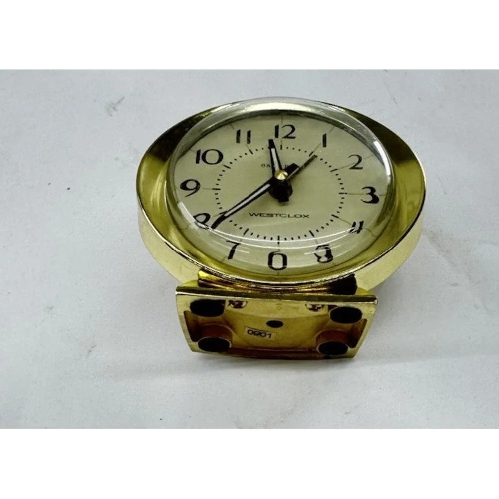 Vintage Westclox Baby Ben Alarm Clock White Gold Brass Tone Wind Up Made in USA